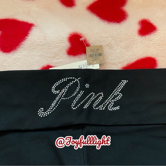 NEW PINK flare BLACK foldover leggings BLING LOGO - Picture 6 of 8